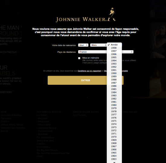 Age Gate Johnnie Walker France, the myndset digital marketing