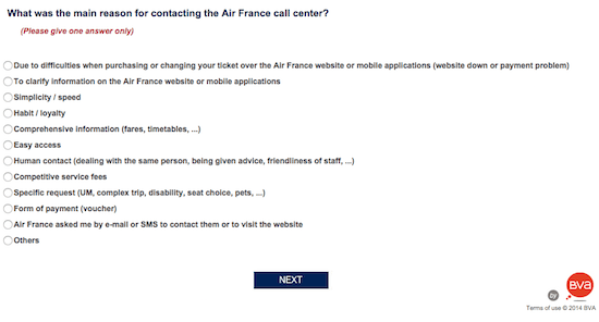 Customer satisfaction Air France survey