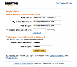 Email sign up for Amazon, the myndset digital marketing