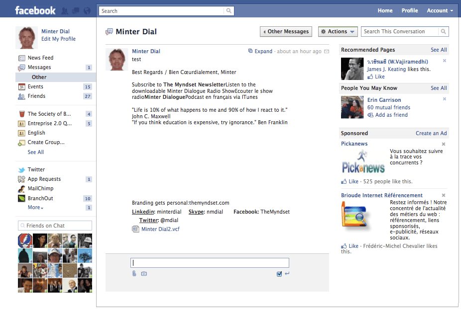 Facebook messages interface