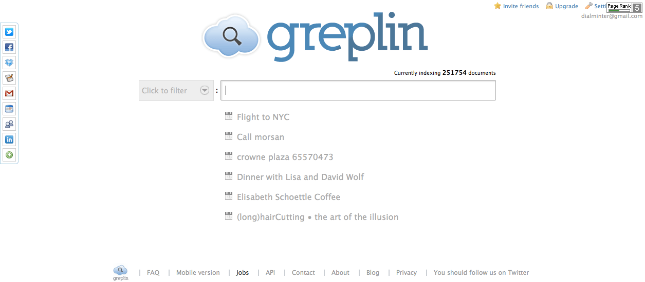 Greplin home page