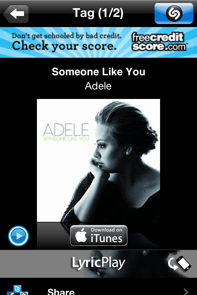 Shazam: Adele Someone Like You, with the Myndset