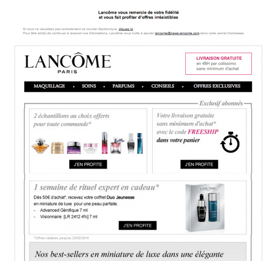 Loyalty marketing Lancome email - the myndset digital marketing brand strategy