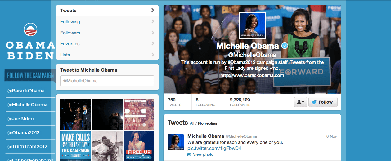 Michelle Obama twitter profile, The Myndset Digital Marketing and Brand Strategy