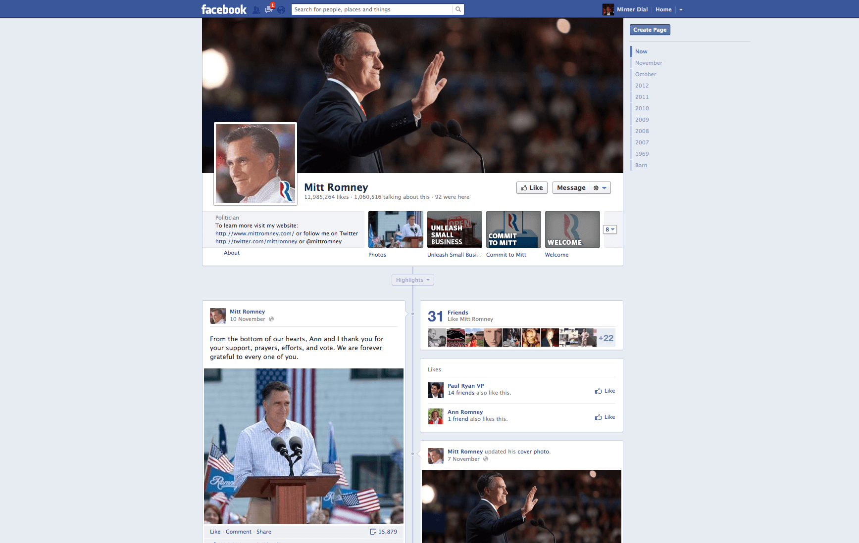 Mitt Romney Facebook page, The Myndset Digital marketing and brand strategy