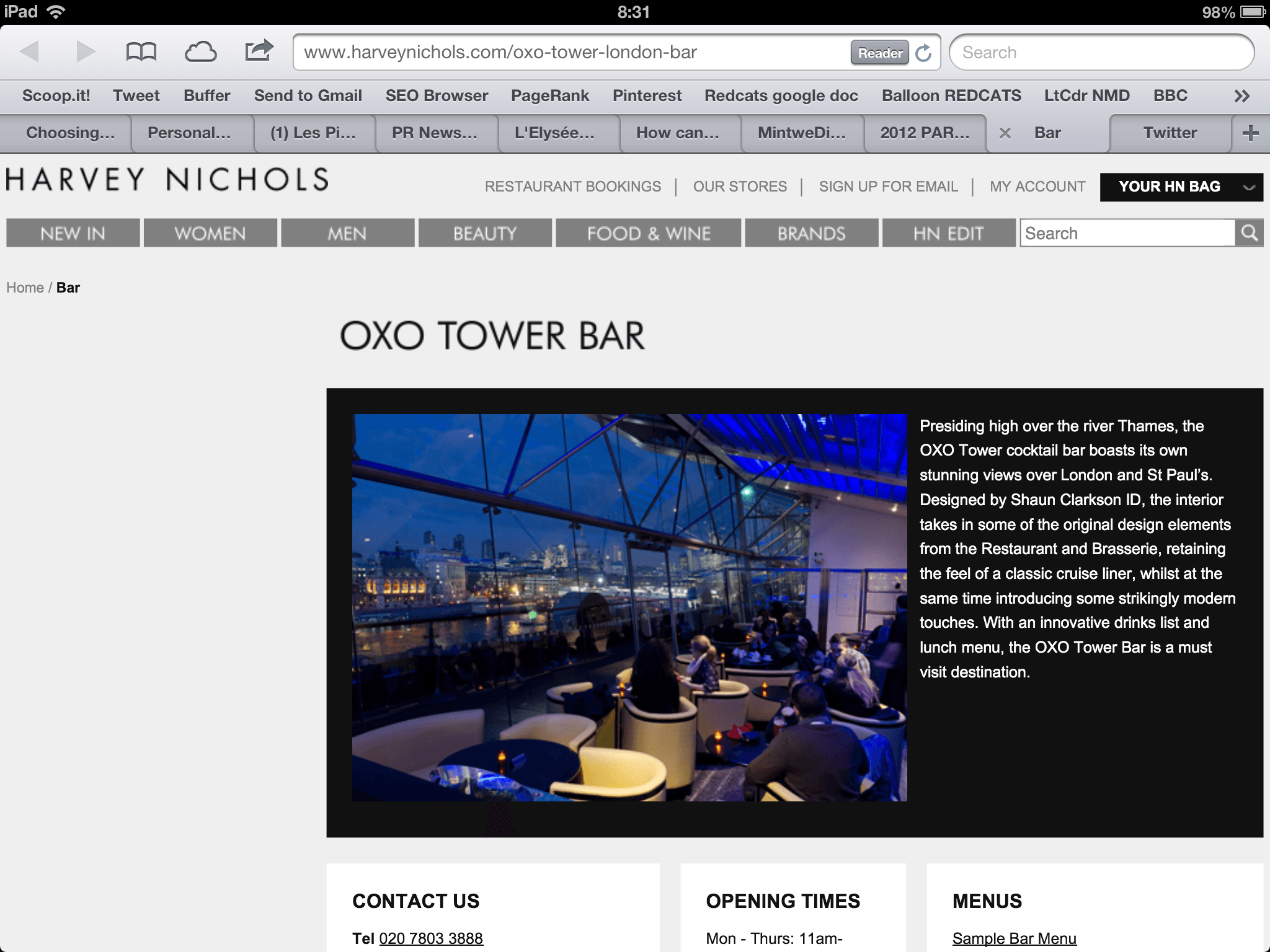 Oxo Tower Bar website, Myndset Digital Marketing and Brand Strategy by Minter Dial