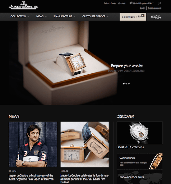 Jaeger-Lecoultre Home page - luxury web design