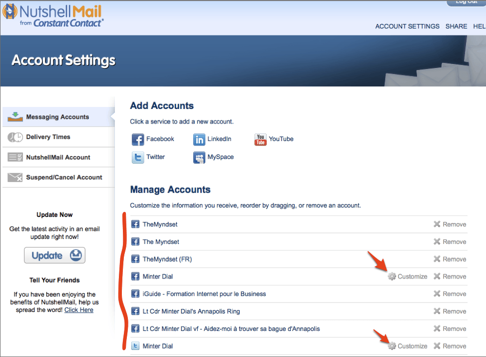 Nutshell mail account settings