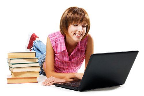 Cheerful girl with laptop, The Myndset Social Media Marketing