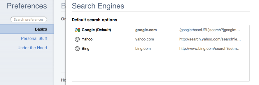 Google Chrome Search Engine Address Bar Preferences