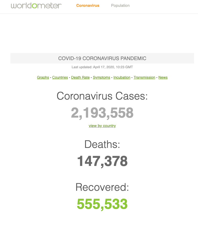 worldometer coronavirus
