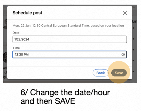 change scheduled post linkedin